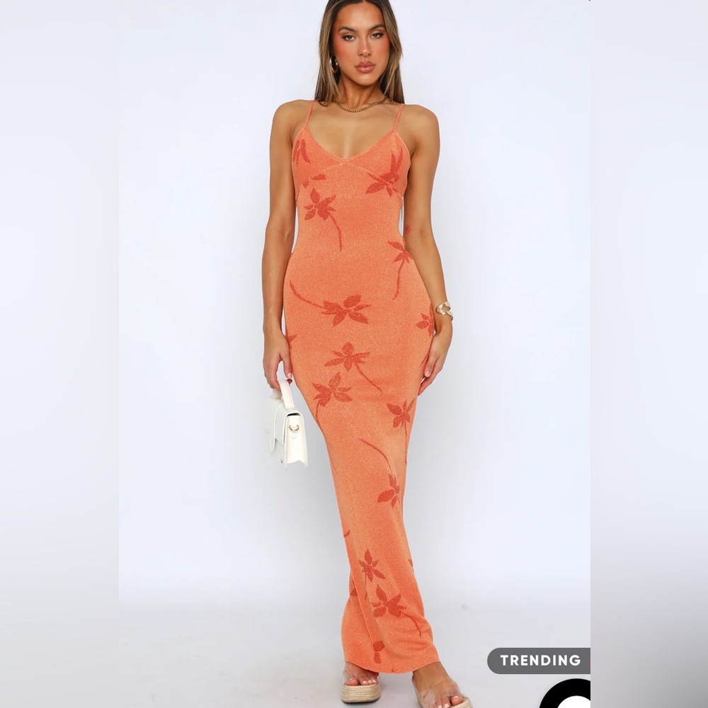 White Fox Boutique Orange Floral Maxi Dress
